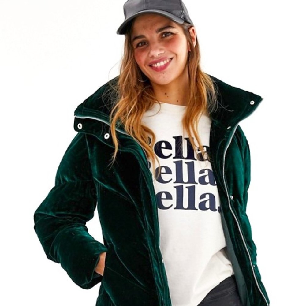 QED Asos Velvet Chevron Emerald Coat